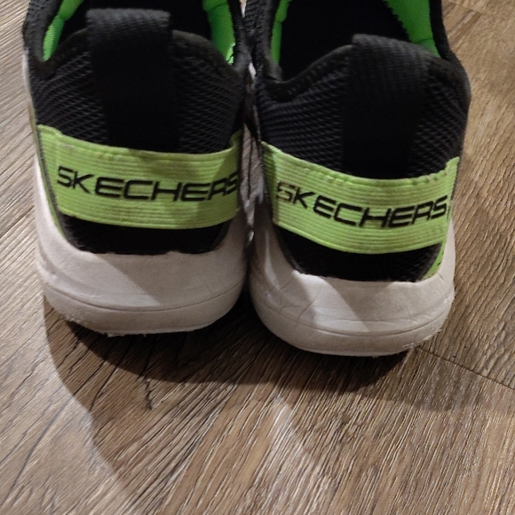 Skechers Black and Neon Green Slip-On Shoes - Picture 2 of 5